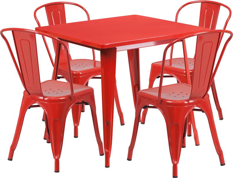 Flash Furniture 31.5” Square Red Metal Indoor-Outdoor Table Set with 4 Stack Chairs – ET-CT002-4-30-RED-GG Fashion