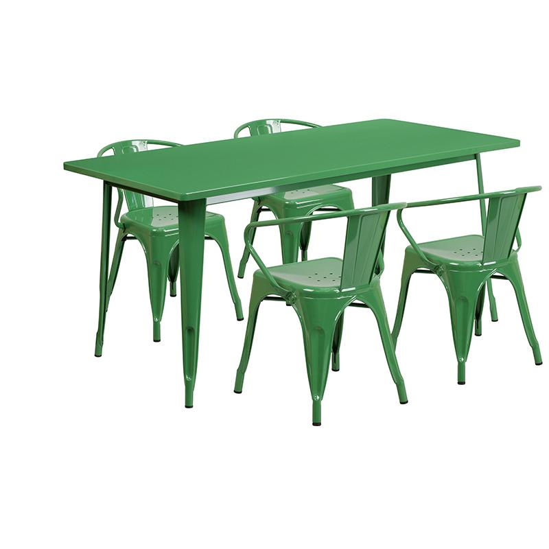 Flash Furniture 31.5” x 63” Rectangular Green Metal Indoor-Outdoor Table Set with 4 Arm Chairs – ET-CT005-4-70-GN-GG Online Hot Sale