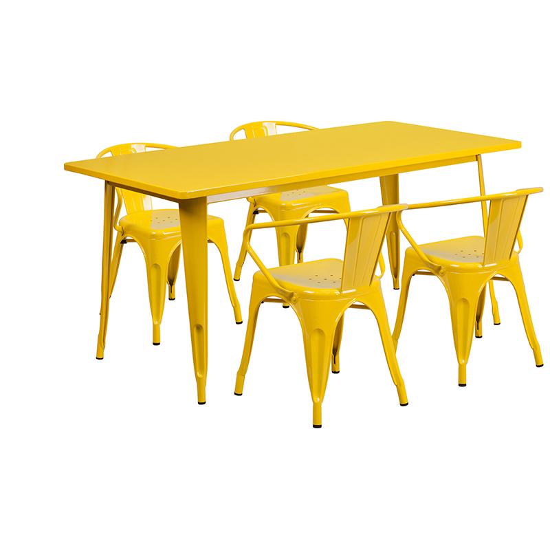 Flash Furniture 31.5” x 63” Rectangular Yellow Metal Indoor-Outdoor Table Set with 4 Arm Chairs – ET-CT005-4-70-YL-GG Fashion