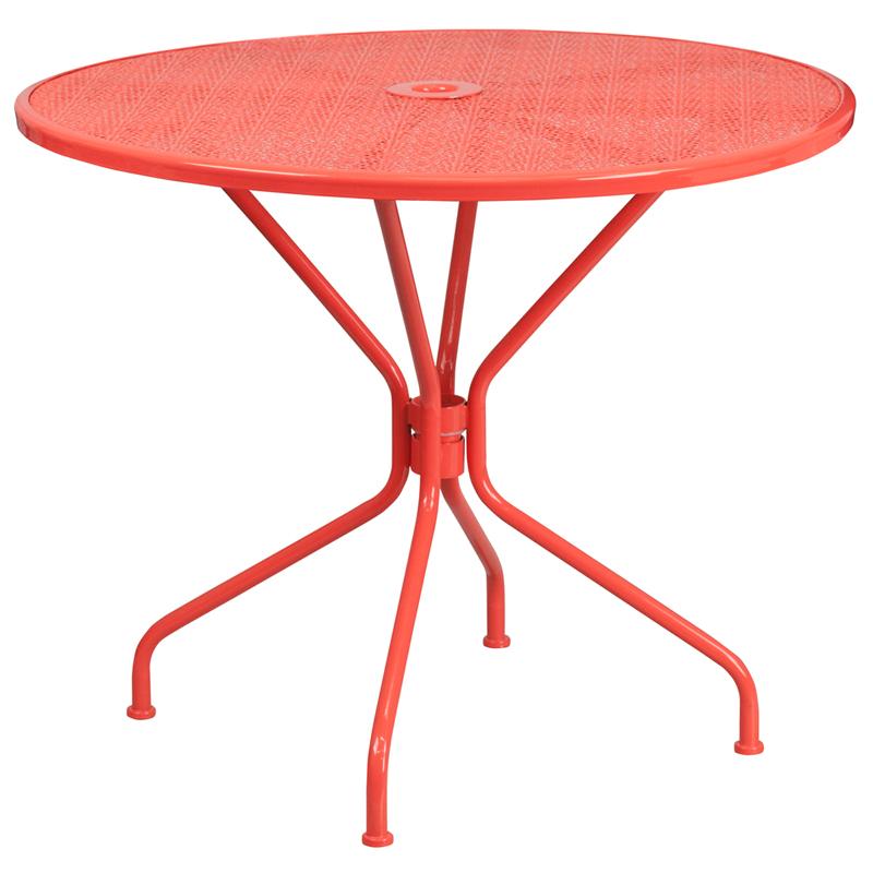 Flash Furniture 35.25” Round Coral Indoor-Outdoor Steel Patio Table – CO-7-RED-GG Online now