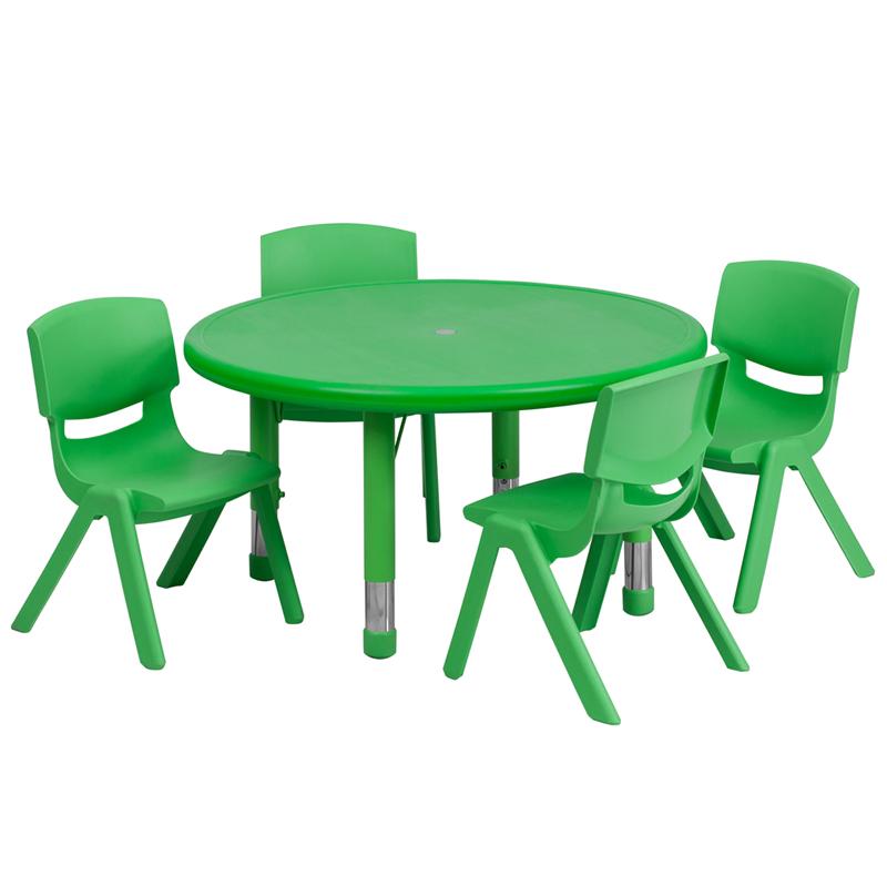 Flash Furniture 33” Round Green Plastic Height Adjustable Activity Table Set with 4 Chairs – YU-YCX-0073-2-ROUND-TBL-GREEN-E-GG Hot on Sale