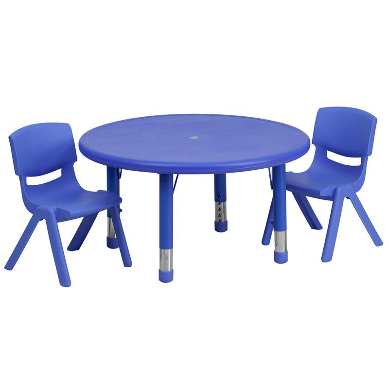 Flash Furniture 33” Round Blue Plastic Height Adjustable Activity Table Set with 2 Chairs – YU-YCX-0073-2-ROUND-TBL-BLUE-R-GG Online Sale