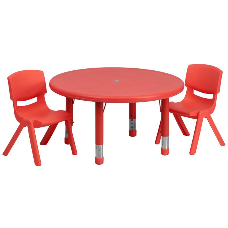 Flash Furniture 33” Round Red Plastic Height Adjustable Activity Table Set with 2 Chairs – YU-YCX-0073-2-ROUND-TBL-RED-R-GG Online