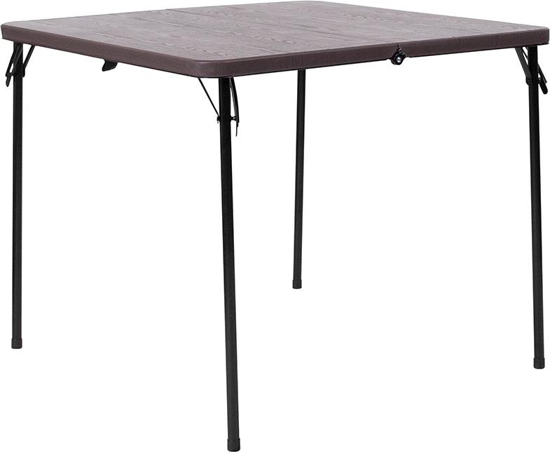 Flash Furniture 34” Square Bi-Fold Brown Wood Grain Plastic Folding Table with Carrying Handle – DAD-LF-86-GG Online Hot Sale
