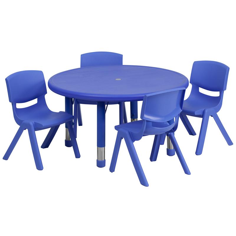 Flash Furniture 33” Round Blue Plastic Height Adjustable Activity Table Set with 4 Chairs – YU-YCX-0073-2-ROUND-TBL-BLUE-E-GG Online Sale