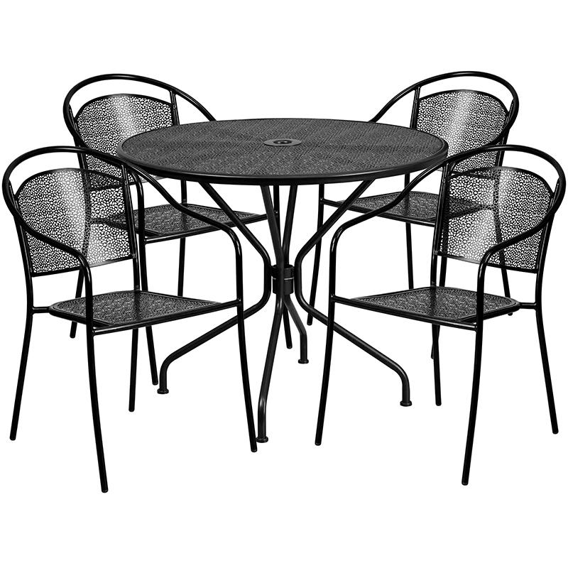 Flash Furniture 35.25” Round Black Indoor-Outdoor Steel Patio Table Set with 4 Round Back Chairs – CO-35RD-03CHR4-BK-GG Online Hot Sale