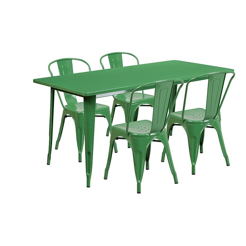 Flash Furniture 31.5” x 63” Rectangular Green Metal Indoor-Outdoor Table Set with 4 Stack Chairs – ET-CT005-4-30-GN-GG Sale