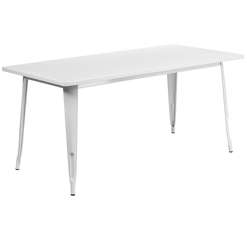 Flash Furniture 31.5” x 63” Rectangular White Metal Indoor-Outdoor Table Set with 4 Arm Chairs – ET-CT005-4-70-WH-GG Online