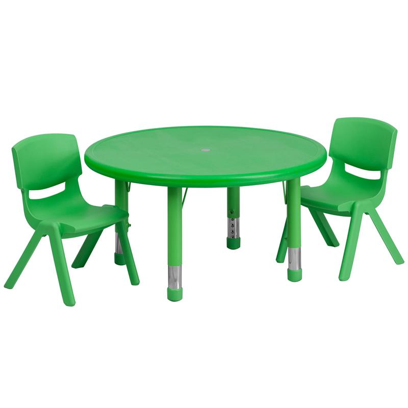 Flash Furniture 33” Round Green Plastic Height Adjustable Activity Table Set with 2 Chairs – YU-YCX-0073-2-ROUND-TBL-GREEN-R-GG Online