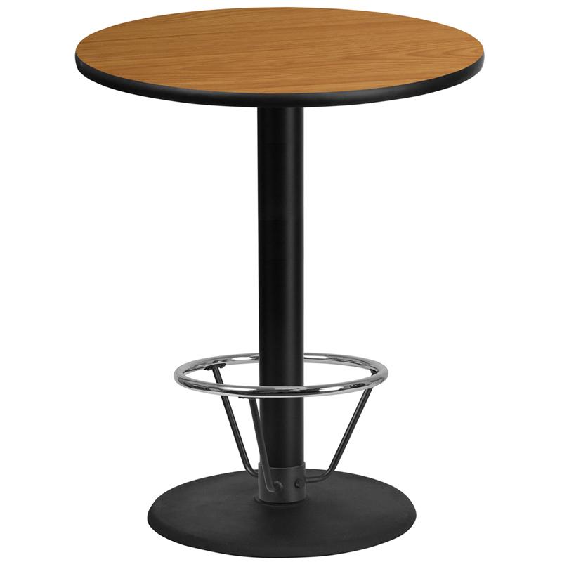 Flash Furniture 36” Round Natural Laminate Table Top with 24” Round Bar Height Table Base and Foot Ring – XU-RD-36-NATTB-TR24B-4CFR-GG Supply