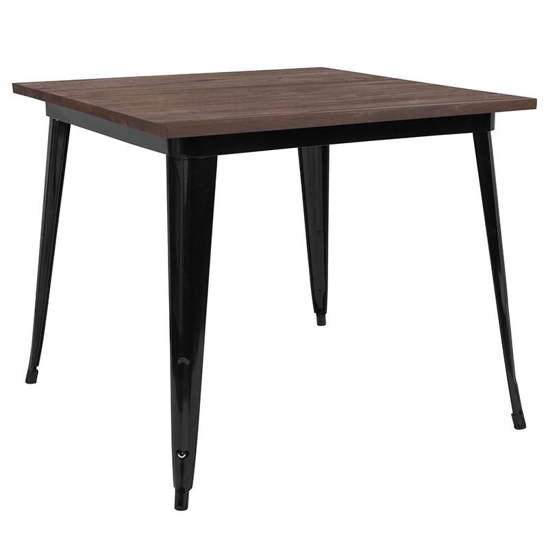 Flash Furniture 36″ Square Black Metal Indoor Table with Walnut Rustic Wood Top – CH-51050-29M1-BK-GG *DNO (Discontinued) Online Hot Sale