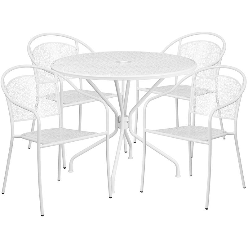 Flash Furniture 35.25” Round White Indoor-Outdoor Steel Patio Table Set with 4 Round Back Chairs – CO-35RD-03CHR4-WH-GG on Sale