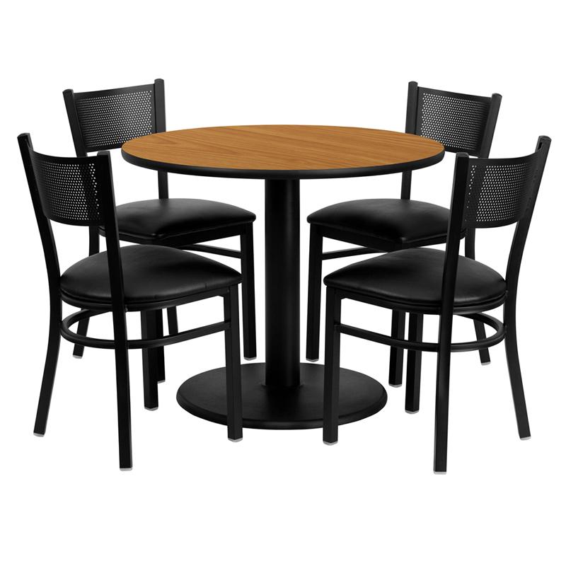 Flash Furniture 36” Round Natural Laminate Table Set with 4 Grid Back Metal Chairs – Black Vinyl Seat – MD-0006-GG Online Sale