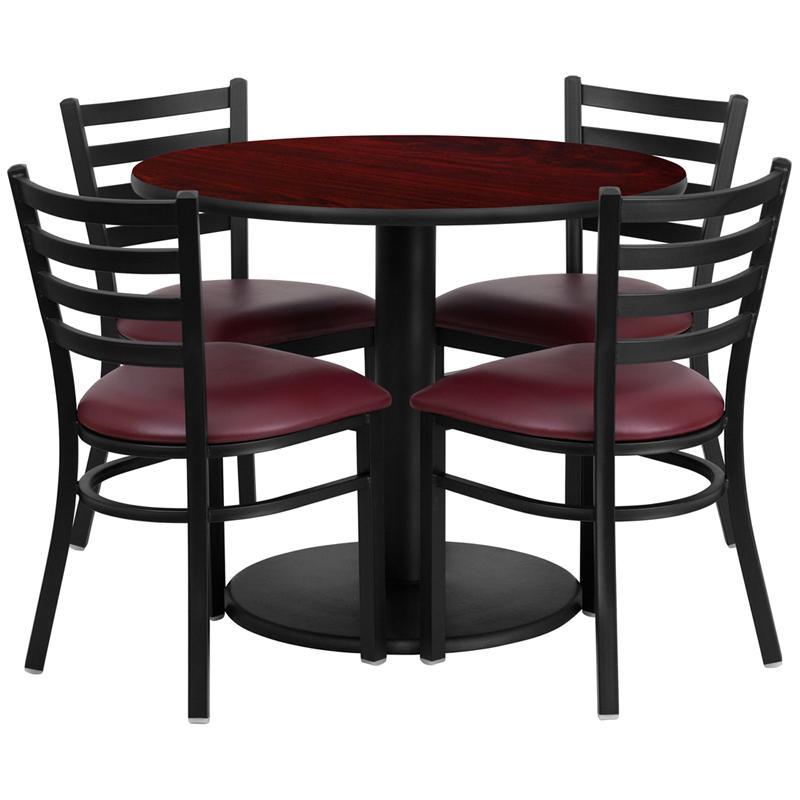 Flash Furniture 36” Round Mahogany Laminate Table Set with Round Base and 4 Ladder Back Metal Chairs – Burgundy Vinyl Seat – RSRB1006-GG Online Hot Sale