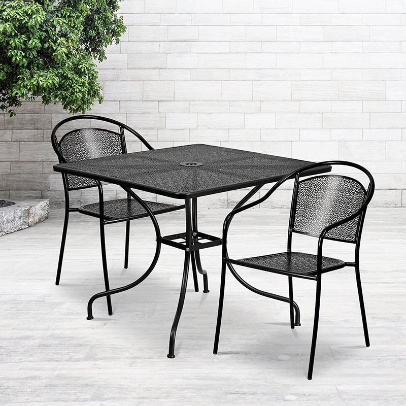 Flash Furniture 35.5” Square Black Indoor-Outdoor Steel Patio Table Set with 2 Round Back Chairs – CO-35SQ-03CHR2-BK-GG Sale