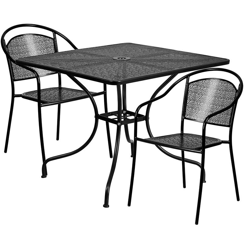 Flash Furniture 35.5” Square Black Indoor-Outdoor Steel Patio Table Set with 2 Round Back Chairs – CO-35SQ-03CHR2-BK-GG Sale