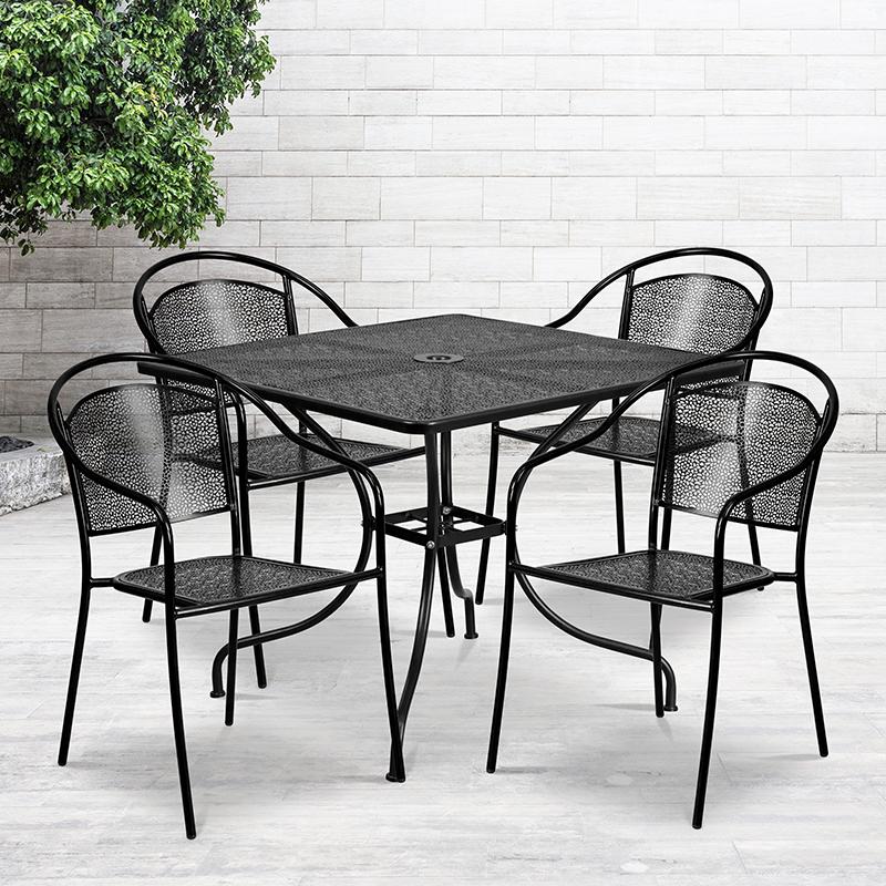 Flash Furniture 35.5” Square Black Indoor-Outdoor Steel Patio Table Set with 4 Round Back Chairs – CO-35SQ-03CHR4-BK-GG Discount