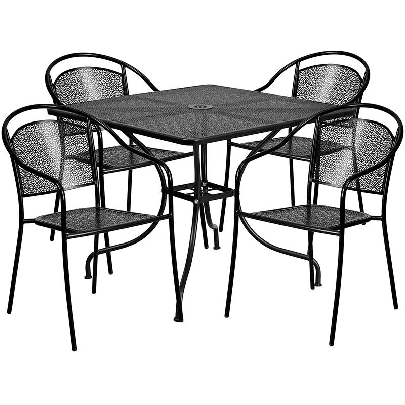 Flash Furniture 35.5” Square Black Indoor-Outdoor Steel Patio Table Set with 4 Round Back Chairs – CO-35SQ-03CHR4-BK-GG Discount