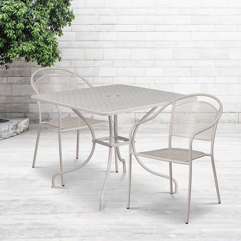 Flash Furniture 35.5” Square Light Gray Indoor-Outdoor Steel Patio Table Set with 2 Round Back Chairs – CO-35SQ-03CHR2-SIL-GG Sale