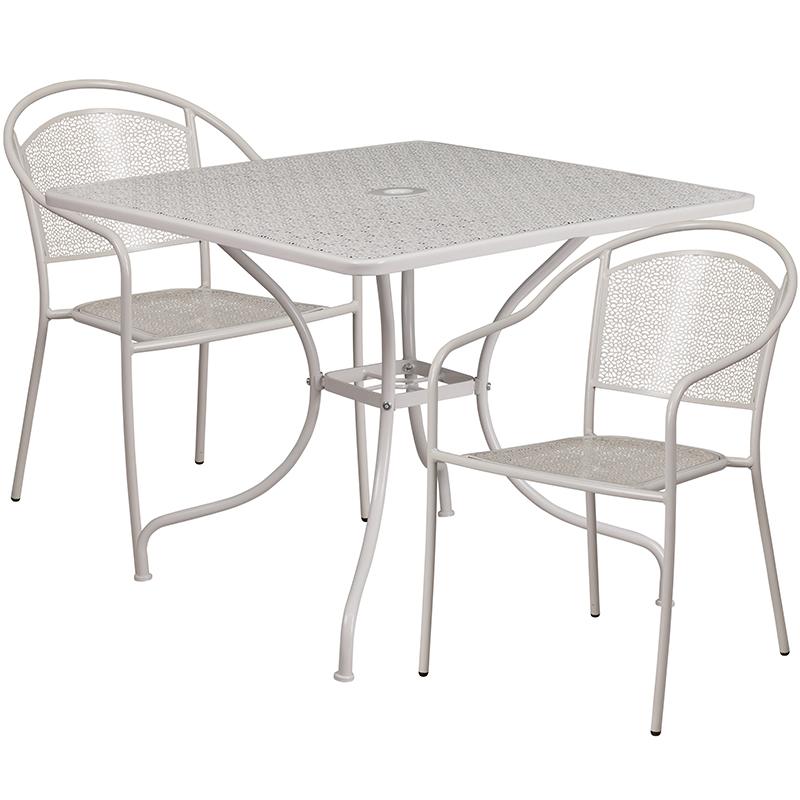 Flash Furniture 35.5” Square Light Gray Indoor-Outdoor Steel Patio Table Set with 2 Round Back Chairs – CO-35SQ-03CHR2-SIL-GG Sale