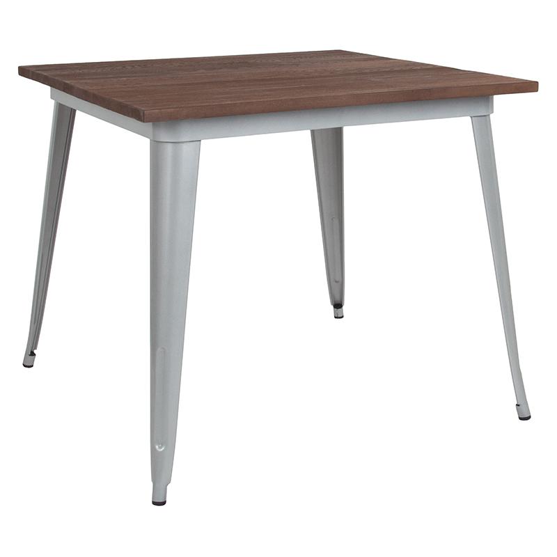 Flash Furniture 36″ Square Silver Metal Indoor Table with Walnut Rustic Wood Top – CH-51050-29M1-SIL-GG Sale