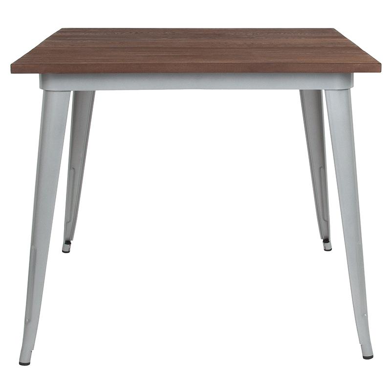 Flash Furniture 36″ Square Silver Metal Indoor Table with Walnut Rustic Wood Top – CH-51050-29M1-SIL-GG Sale