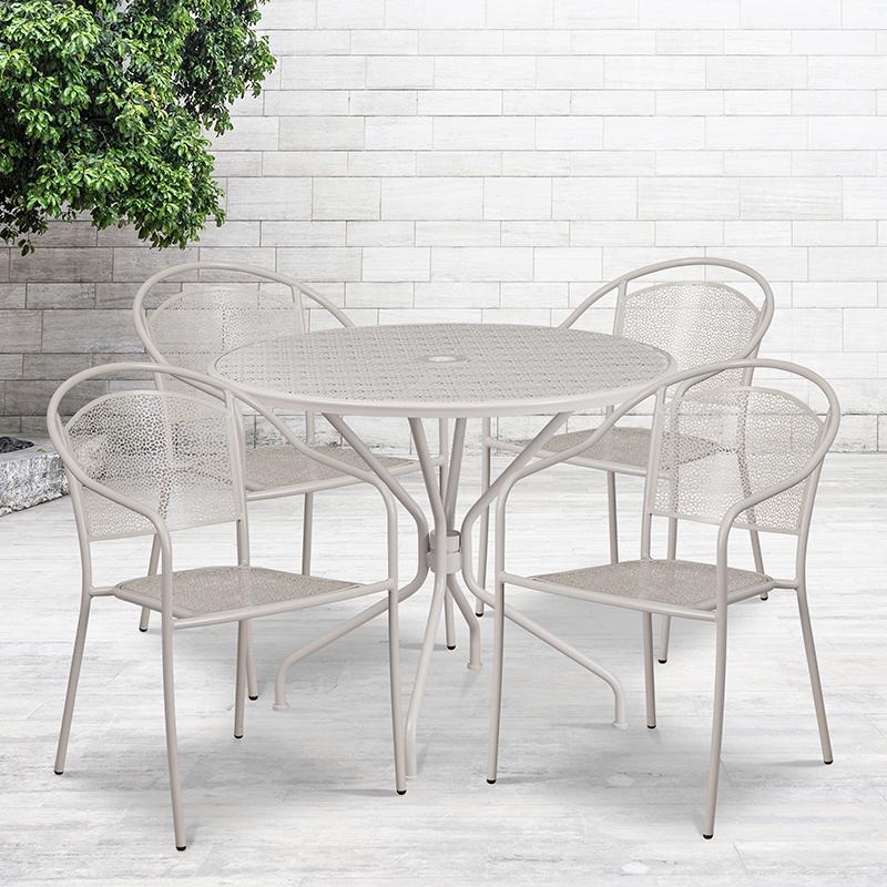 Flash Furniture 35.25” Round Light Gray Indoor-Outdoor Steel Patio Table Set with 4 Round Back Chairs – CO-35RD-03CHR4-SIL-GG Online