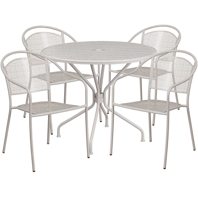 Flash Furniture 35.25” Round Light Gray Indoor-Outdoor Steel Patio Table Set with 4 Round Back Chairs – CO-35RD-03CHR4-SIL-GG Online