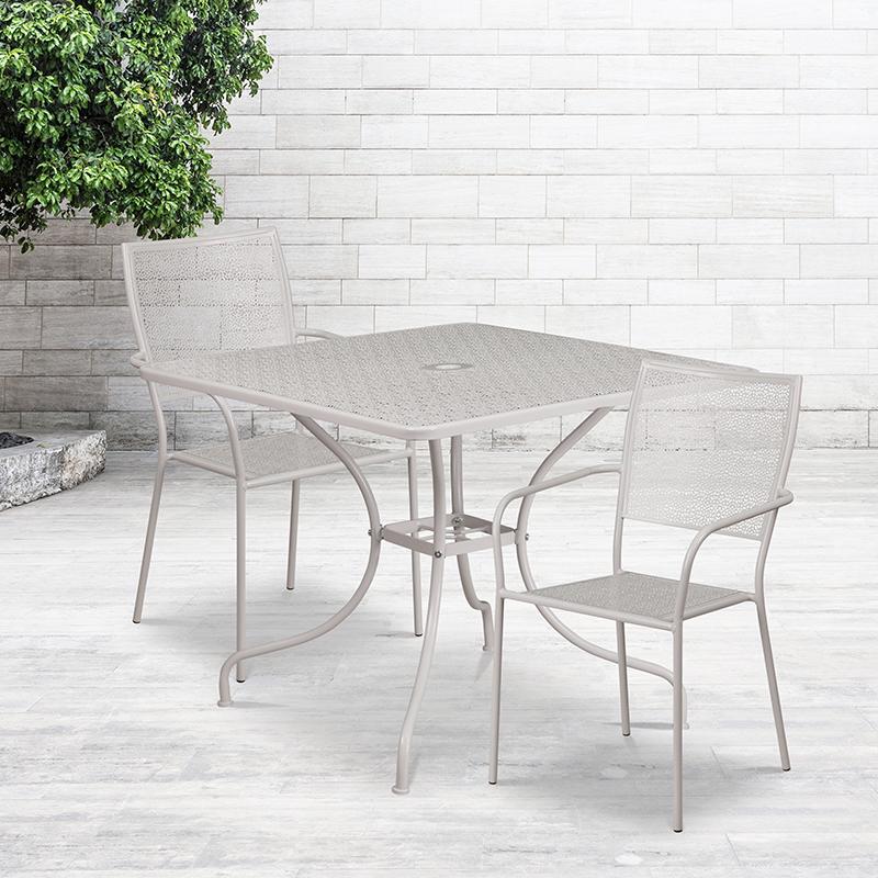 Flash Furniture 35.5” Square Light Gray Indoor-Outdoor Steel Patio Table Set with 2 Square Back Chairs – CO-35SQ-02CHR2-SIL-GG Online now