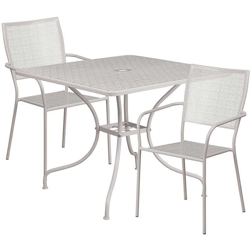 Flash Furniture 35.5” Square Light Gray Indoor-Outdoor Steel Patio Table Set with 2 Square Back Chairs – CO-35SQ-02CHR2-SIL-GG Online now