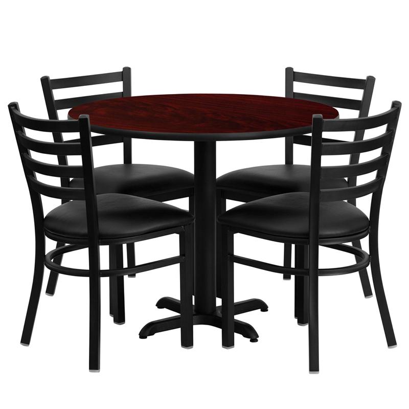Flash Furniture 36” Round Mahogany Laminate Table Set with X-Base and 4 Ladder Back Metal Chairs – Black Vinyl Seat – HDBF1030-GG Sale