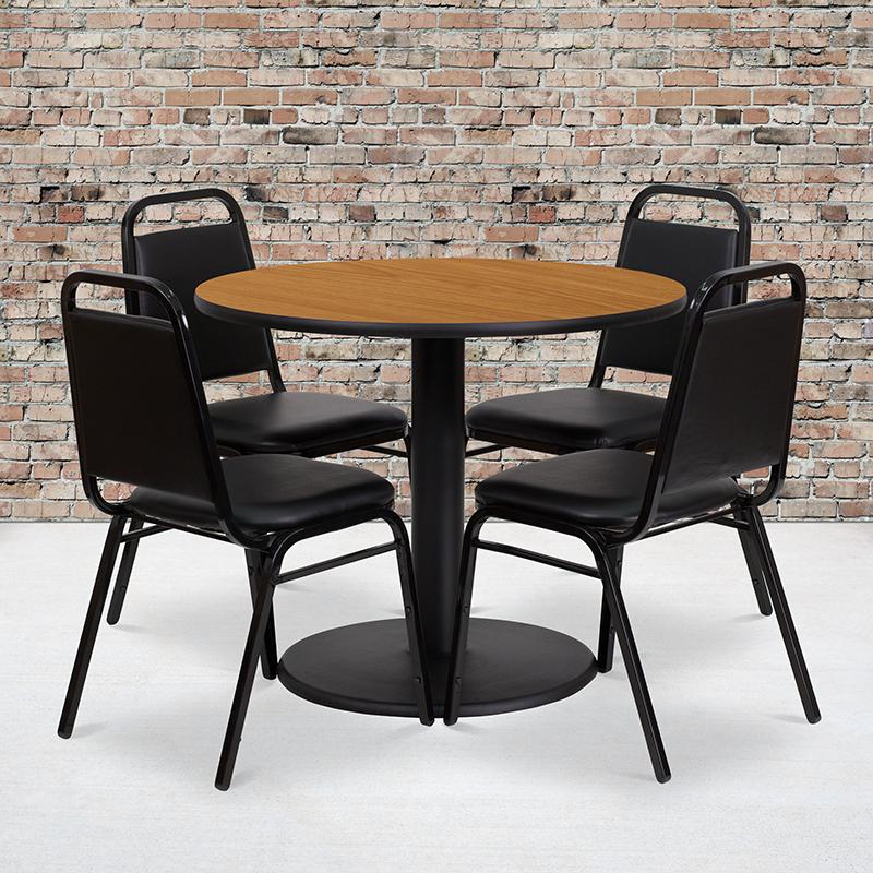 Flash Furniture 36” Round Natural Laminate Table Set with Round Base and 4 Black Trapezoidal Back Banquet Chairs – RSRB1003-GG Online now