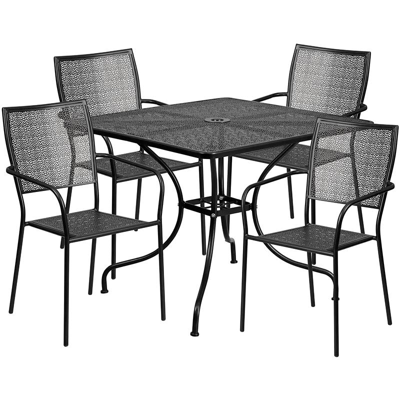 Flash Furniture 35.5” Square Black Indoor-Outdoor Steel Patio Table Set with 4 Square Back Chairs – CO-35SQ-02CHR4-BK-GG Online Sale