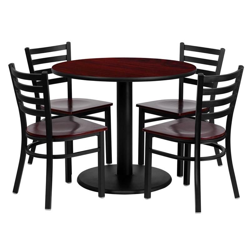 Flash Furniture 36” Round Mahogany Laminate Table Set with 4 Ladder Back Metal Chairs – Mahogany Wood Seat – MD-0004-GG Online Sale