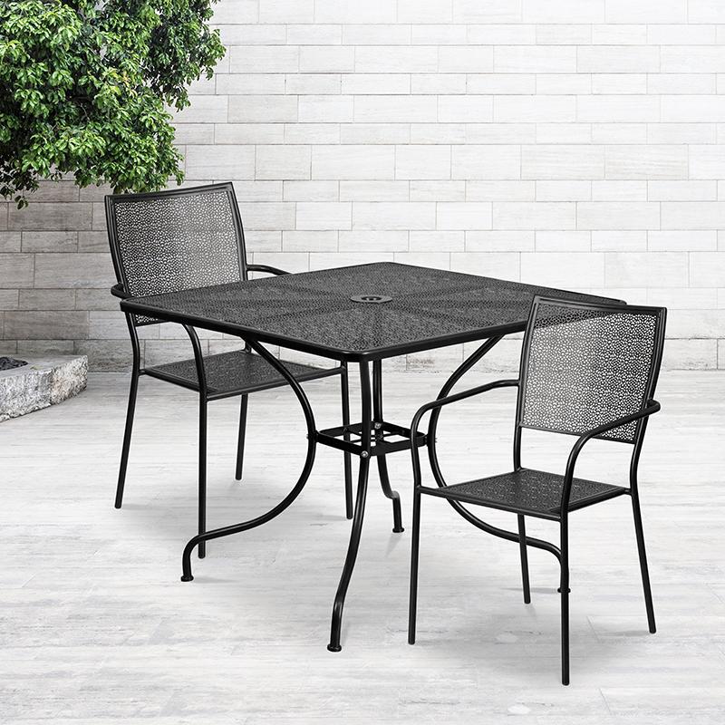 Flash Furniture 35.5” Square Black Indoor-Outdoor Steel Patio Table Set with 2 Square Back Chairs – CO-35SQ-02CHR2-BK-GG Sale