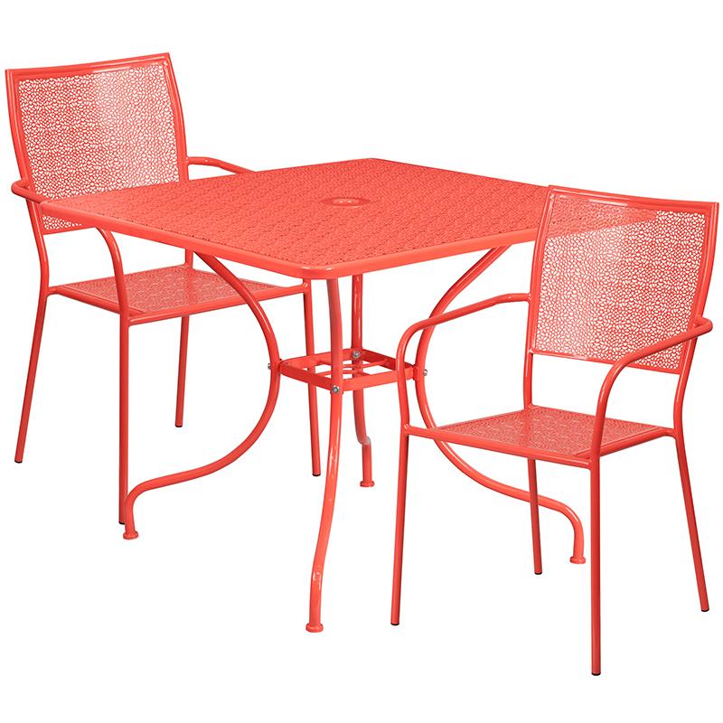 Flash Furniture 35.5” Square Coral Indoor-Outdoor Steel Patio Table Set with 2 Square Back Chairs – CO-35SQ-02CHR2-RED-GG Sale