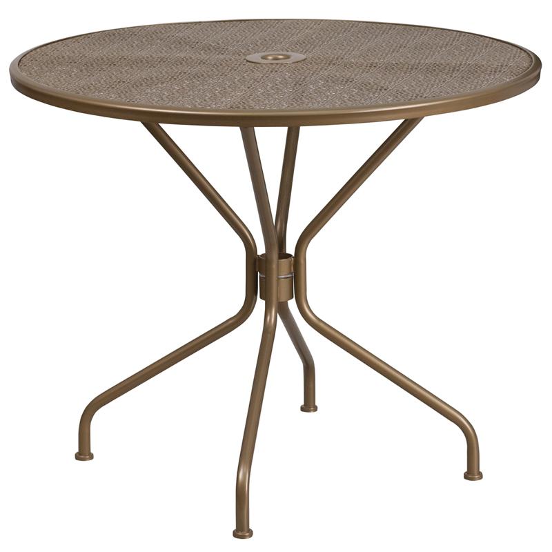 Flash Furniture 35.25” Round Gold Indoor-Outdoor Steel Patio Table – CO-7-GD-GG Online now