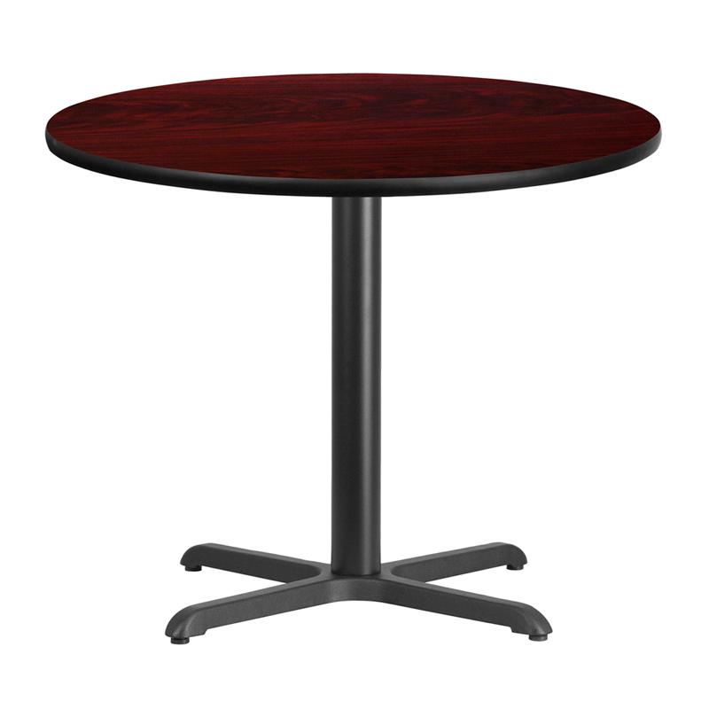 Flash Furniture 36” Round Mahogany Laminate Table Top with 30” x 30” Table Height Base – XU-RD-36-MAHTB-T3030-GG Online Sale