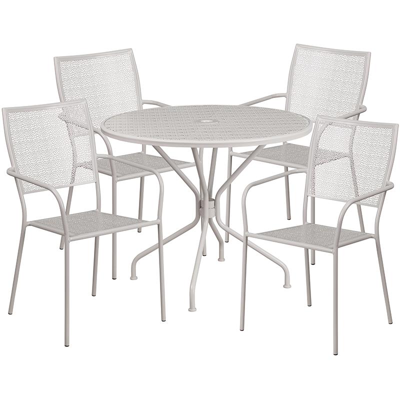 Flash Furniture 35.25” Round Light Gray Indoor-Outdoor Steel Patio Table Set with 4 Square Back Chairs – CO-35RD-02CHR4-SIL-GG Sale