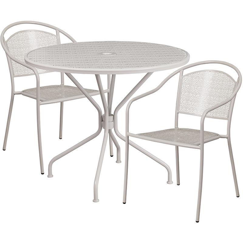 Flash Furniture 35.25” Round Light Gray Indoor-Outdoor Steel Patio Table Set with 2 Round Back Chairs – CO-35RD-03CHR2-SIL-GG Fashion