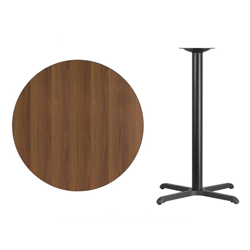 Flash Furniture 36” Round Walnut Laminate Table Top with 30” x 30” Bar Height Table Base – XU-RD-36-WALTB-T3030B-GG Fashion