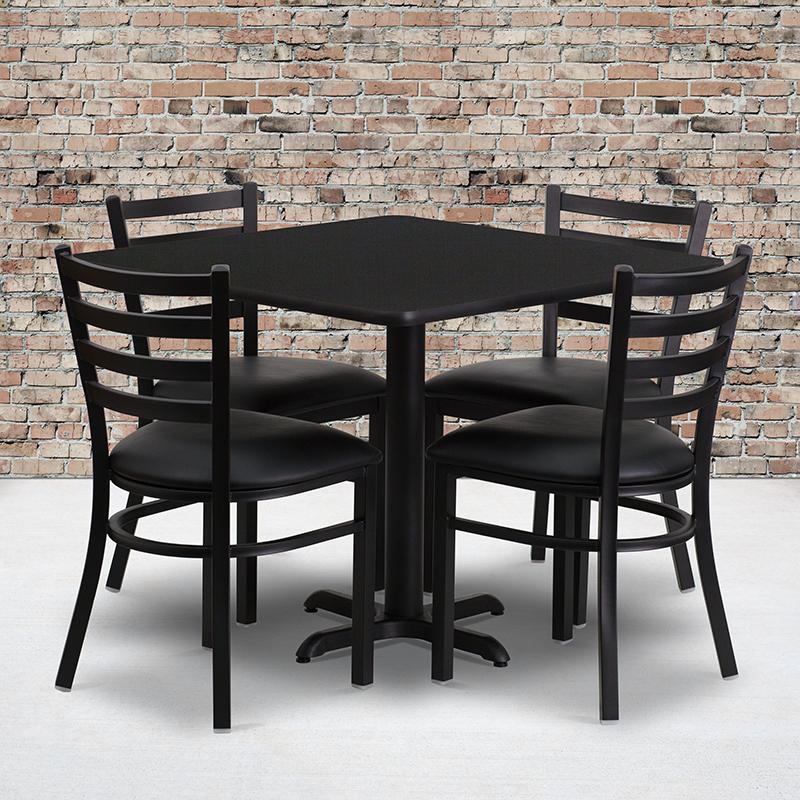 Flash Furniture 36” Square Black Laminate Table Set with X-Base and 4 Ladder Back Metal Chairs – Black Vinyl Seat – HDBF1013-GG Online now