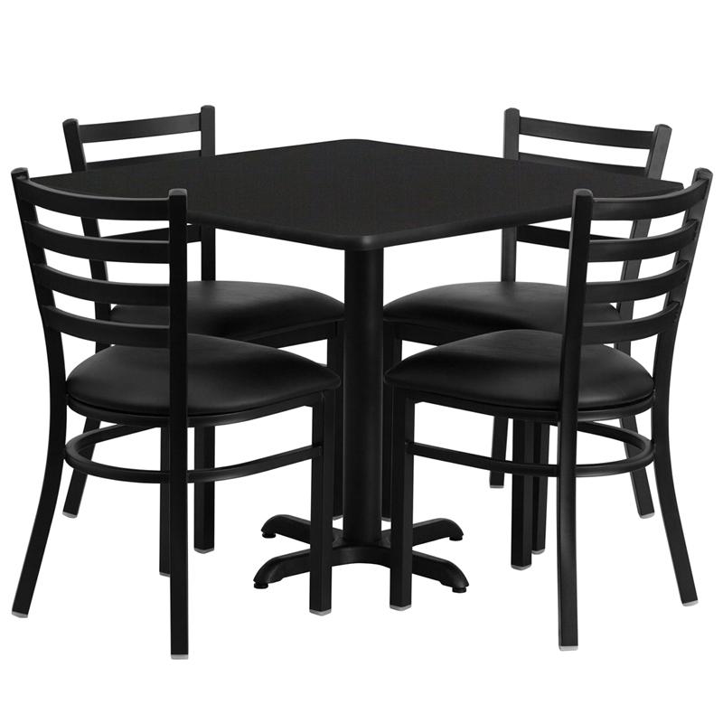 Flash Furniture 36” Square Black Laminate Table Set with X-Base and 4 Ladder Back Metal Chairs – Black Vinyl Seat – HDBF1013-GG Online now