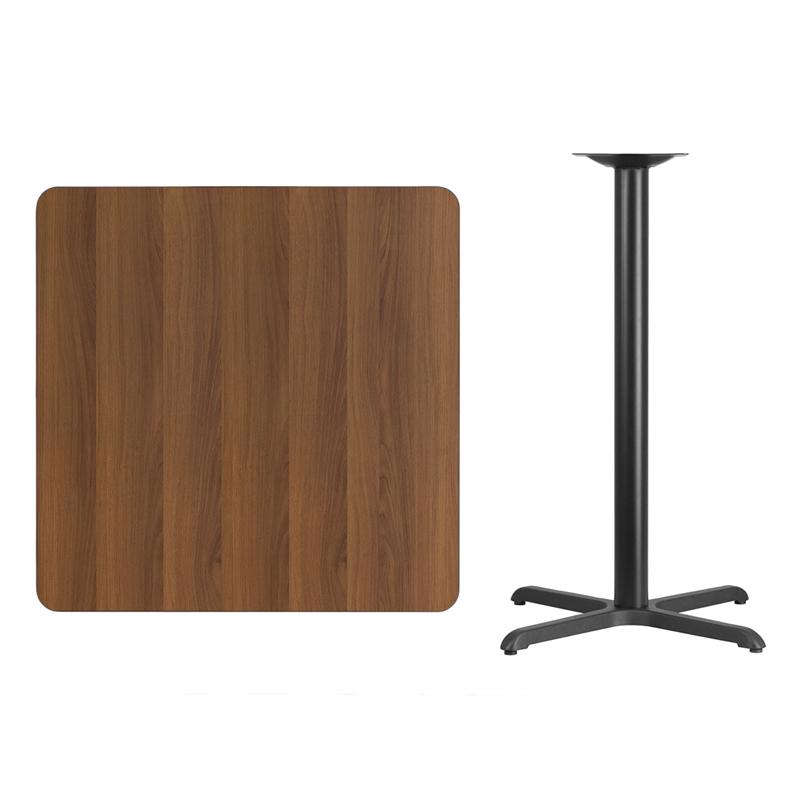 Flash Furniture 36” Square Walnut Laminate Table Top with 30” x 30” Bar Height Table Base – XU-WALTB-3636-T3030B-GG Online Hot Sale