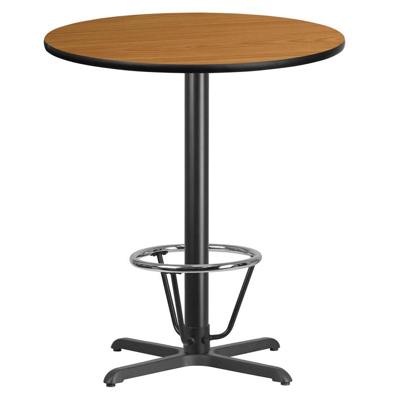 Flash Furniture 36” Round Natural Laminate Table Top with 30” x 30” Bar Height Table Base and Foot Ring – XU-RD-36-NATTB-T3030B-3CFR-GG Fashion