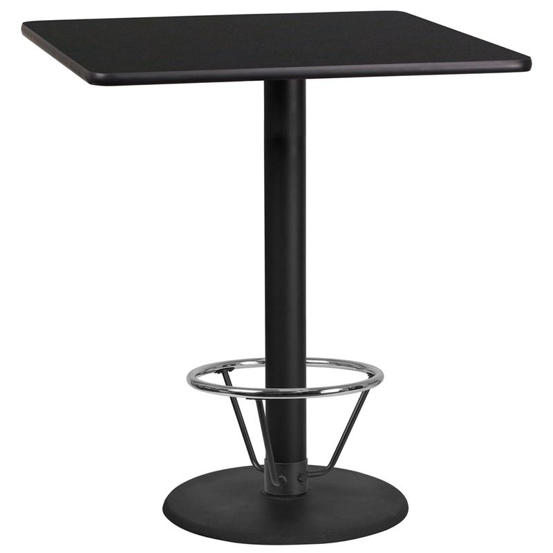 Flash Furniture 36” Square Black Laminate Table Top with 24” Round Bar Height Table Base and Foot Ring – XU-BLKTB-3636-TR24B-4CFR-GG Online Hot Sale