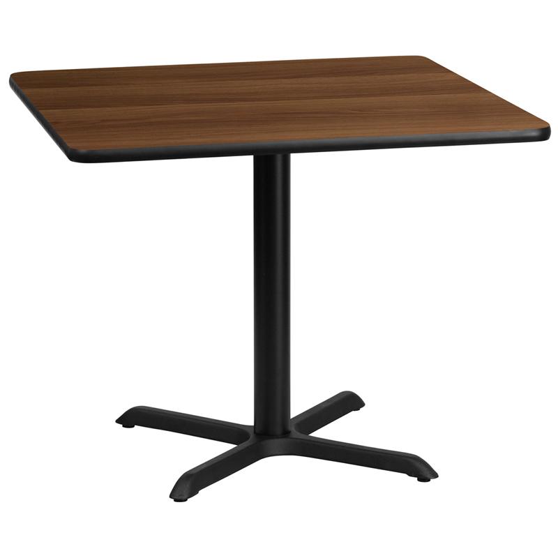 Flash Furniture 36” Square Walnut Laminate Table Top with 30” x 30” Table Height Base – XU-WALTB-3636-T3030-GG on Sale