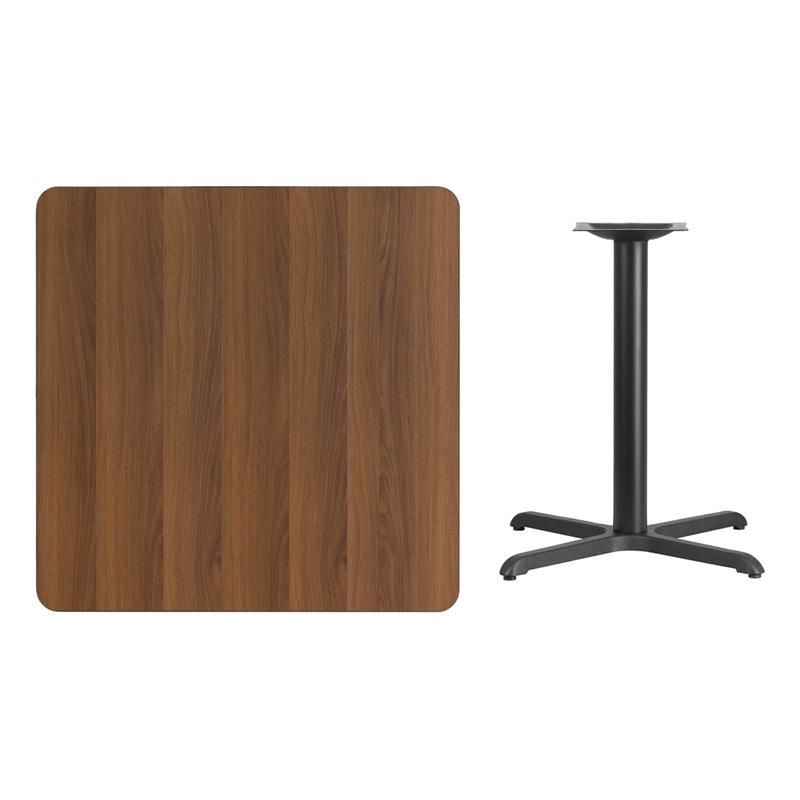 Flash Furniture 36” Square Walnut Laminate Table Top with 30” x 30” Table Height Base – XU-WALTB-3636-T3030-GG on Sale