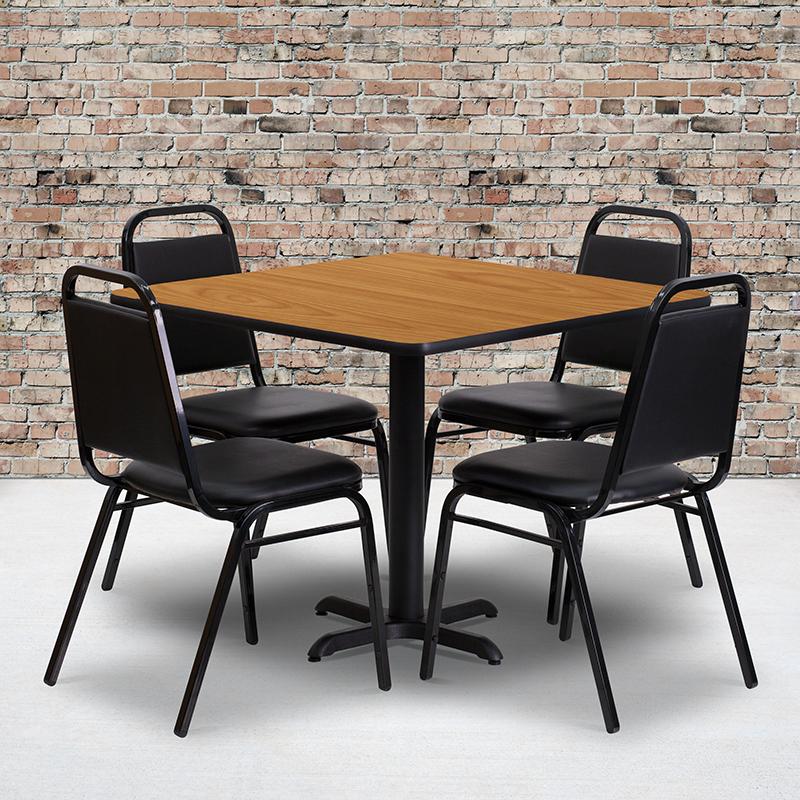 Flash Furniture 36” Square Natural Laminate Table Set with X-Base and 4 Black Trapezoidal Back Banquet Chairs – HDBF1011-GG Online Hot Sale