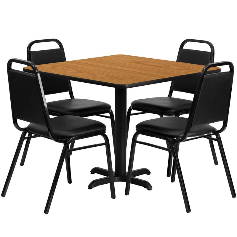 Flash Furniture 36” Square Natural Laminate Table Set with X-Base and 4 Black Trapezoidal Back Banquet Chairs – HDBF1011-GG Online Hot Sale